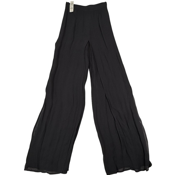 Lillie Rubin Pants - Vintage 90s Sheer Overlay Pants Sz 4 Black Slim Eve Wide Leg Palazzo USA NWT